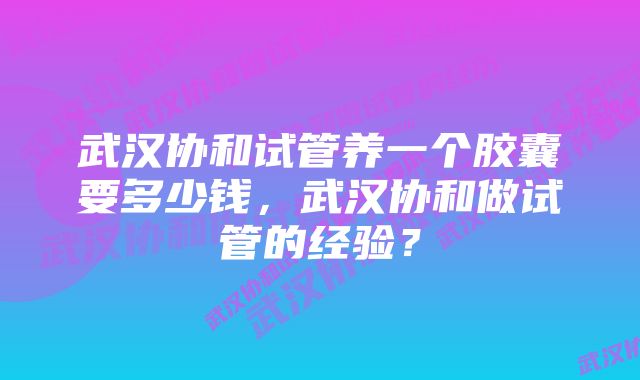 武汉协和试管养一个胶囊要多少钱，武汉协和做试管的经验？