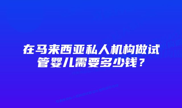 在马来西亚私人机构做试管婴儿需要多少钱？