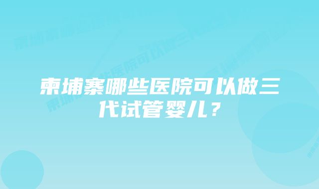 柬埔寨哪些医院可以做三代试管婴儿？