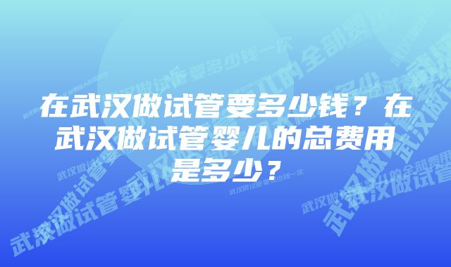 在武汉做试管要多少钱？在武汉做试管婴儿的总费用是多少？