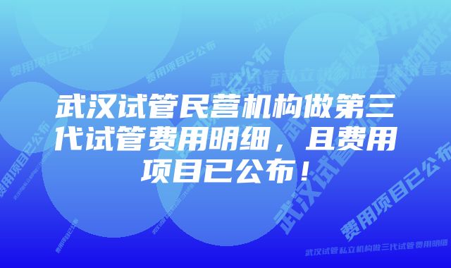 武汉试管民营机构做第三代试管费用明细，且费用项目已公布！