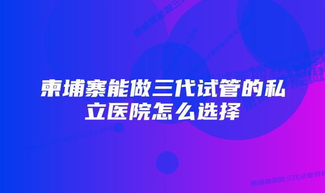 柬埔寨能做三代试管的私立医院怎么选择