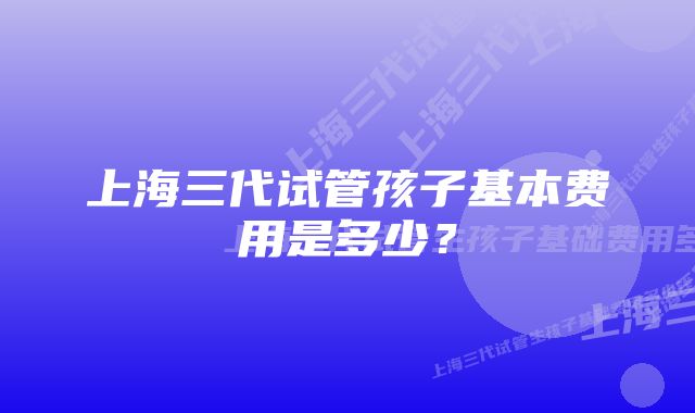 上海三代试管孩子基本费用是多少？