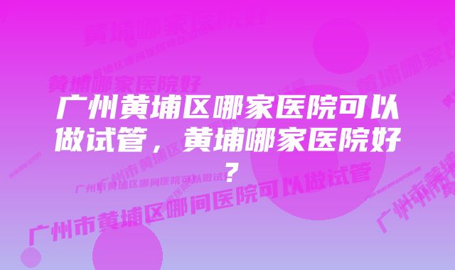 广州黄埔区哪家医院可以做试管，黄埔哪家医院好？