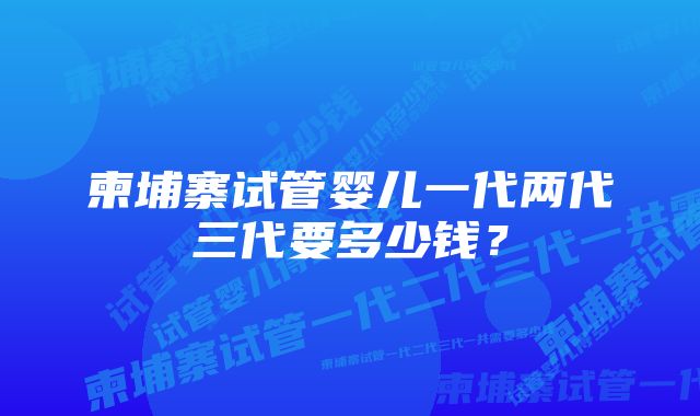 柬埔寨试管婴儿一代两代三代要多少钱？