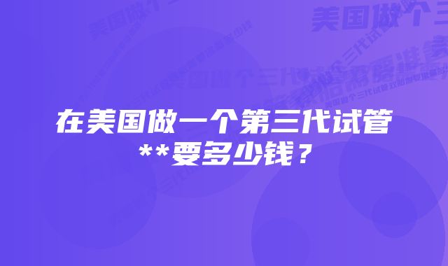 在美国做一个第三代试管**要多少钱？