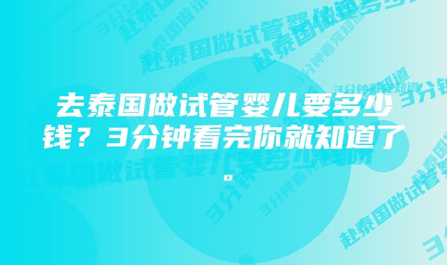 去泰国做试管婴儿要多少钱？3分钟看完你就知道了。