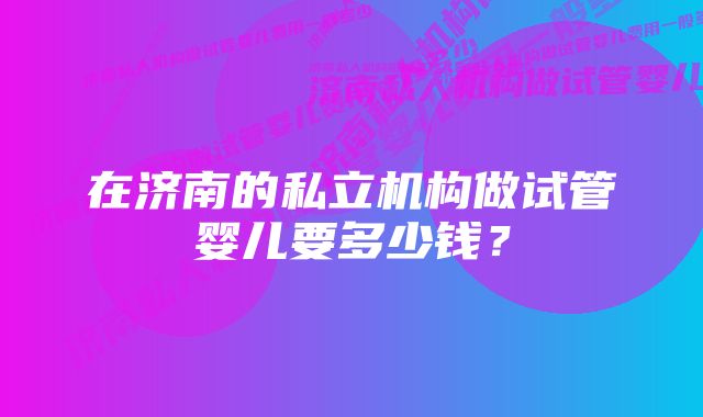 在济南的私立机构做试管婴儿要多少钱？