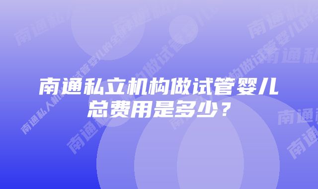 南通私立机构做试管婴儿总费用是多少？