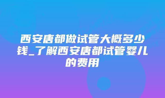 西安唐都做试管大概多少钱_了解西安唐都试管婴儿的费用