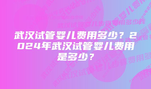 武汉试管婴儿费用多少？2024年武汉试管婴儿费用是多少？