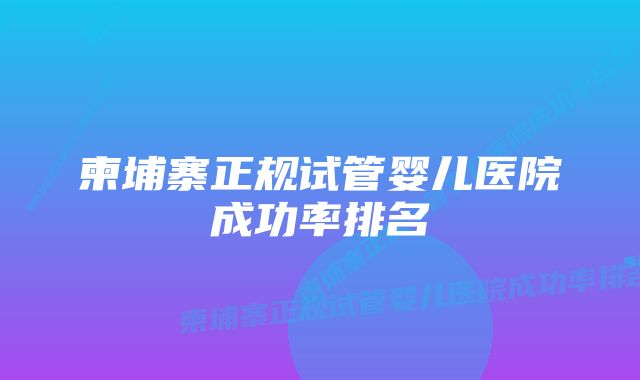 柬埔寨正规试管婴儿医院成功率排名