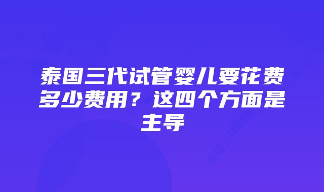 泰国三代试管婴儿要花费多少费用？这四个方面是主导