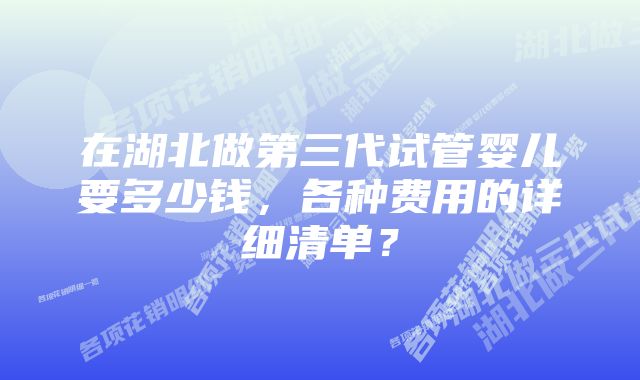 在湖北做第三代试管婴儿要多少钱，各种费用的详细清单？