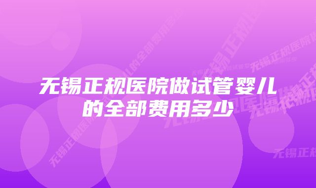 无锡正规医院做试管婴儿的全部费用多少