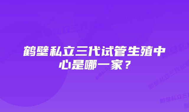 鹤壁私立三代试管生殖中心是哪一家？