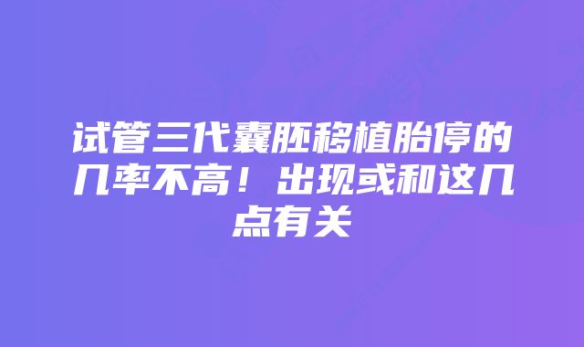 试管三代囊胚移植胎停的几率不高！出现或和这几点有关