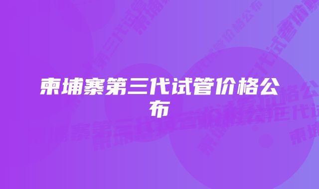 柬埔寨第三代试管价格公布