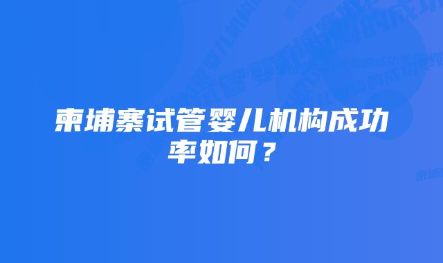 柬埔寨试管婴儿机构成功率如何？