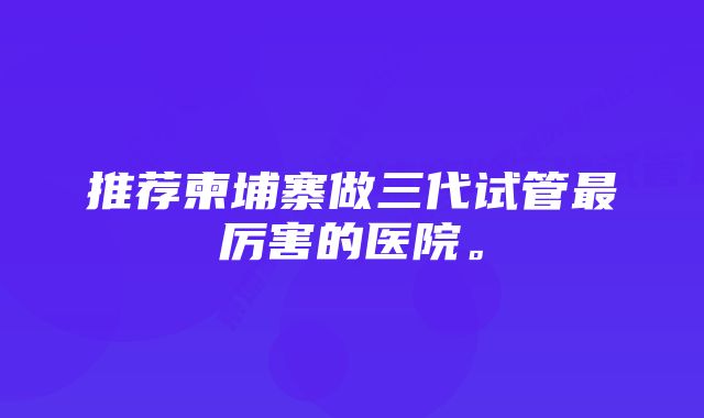 推荐柬埔寨做三代试管最厉害的医院。