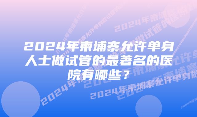 2024年柬埔寨允许单身人士做试管的最著名的医院有哪些？