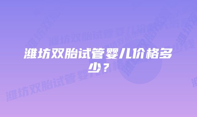 潍坊双胎试管婴儿价格多少？