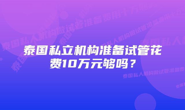 泰国私立机构准备试管花费10万元够吗？