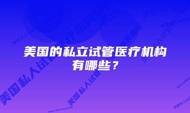 美国的私立试管医疗机构有哪些？