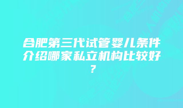 合肥第三代试管婴儿条件介绍哪家私立机构比较好？