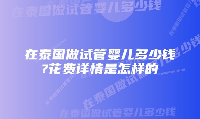 在泰国做试管婴儿多少钱?花费详情是怎样的