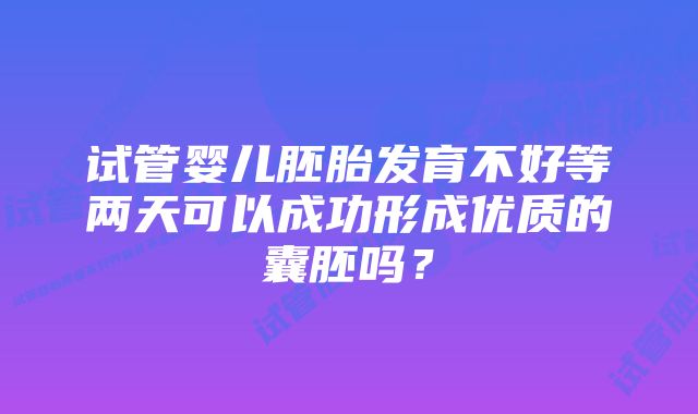 试管婴儿胚胎发育不好等两天可以成功形成优质的囊胚吗？