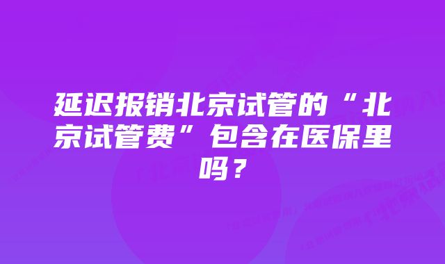 延迟报销北京试管的“北京试管费”包含在医保里吗？