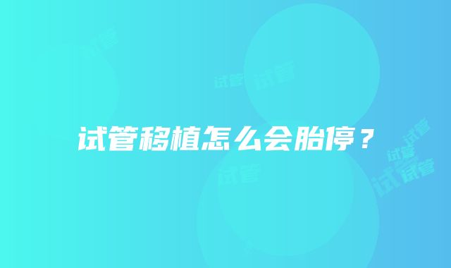 试管移植怎么会胎停？