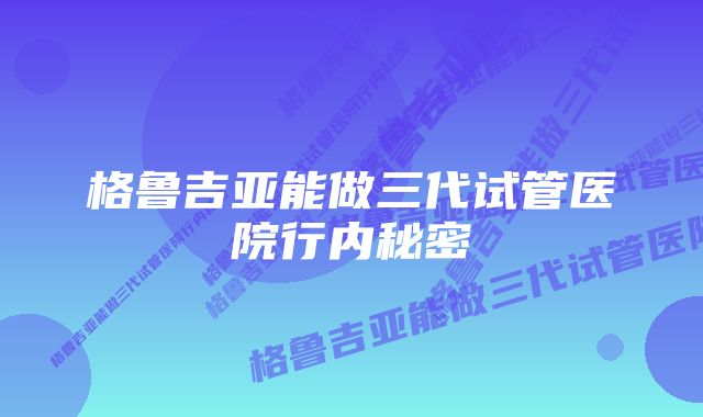 格鲁吉亚能做三代试管医院行内秘密