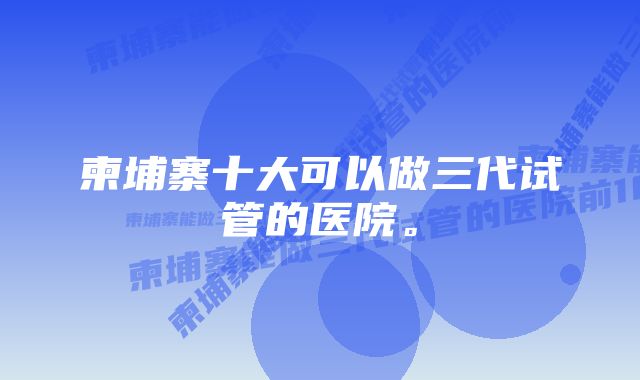 柬埔寨十大可以做三代试管的医院。