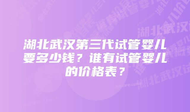 湖北武汉第三代试管婴儿要多少钱？谁有试管婴儿的价格表？