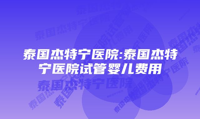 泰国杰特宁医院:泰国杰特宁医院试管婴儿费用