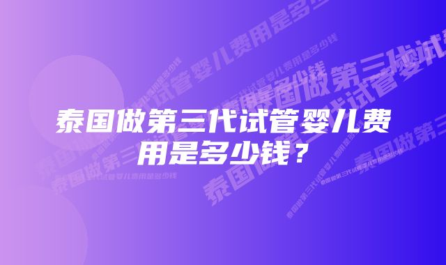 泰国做第三代试管婴儿费用是多少钱？