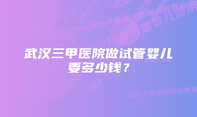 武汉三甲医院做试管婴儿要多少钱？