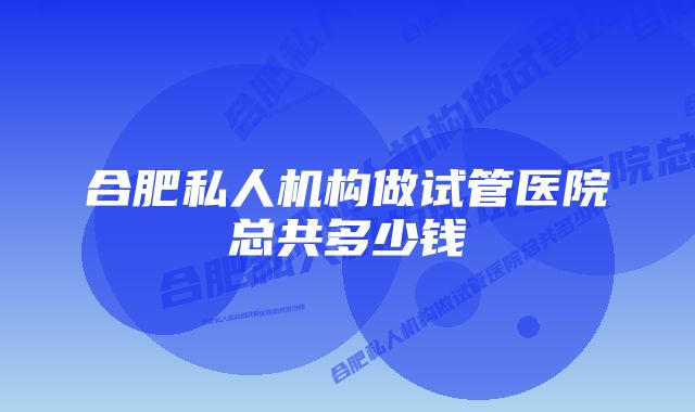 合肥私人机构做试管医院总共多少钱