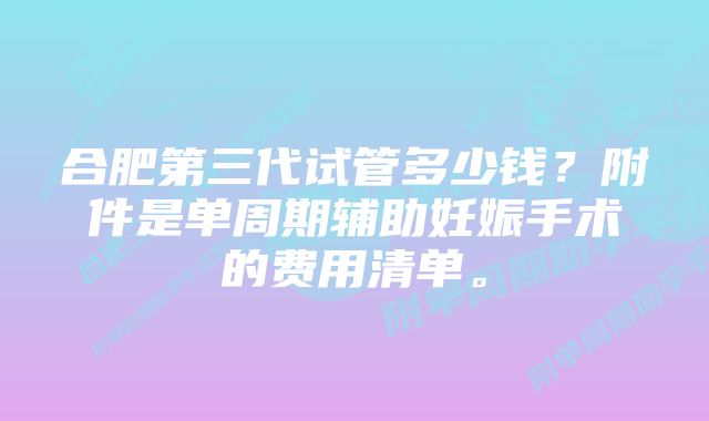 合肥第三代试管多少钱？附件是单周期辅助妊娠手术的费用清单。