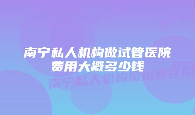 南宁私人机构做试管医院费用大概多少钱