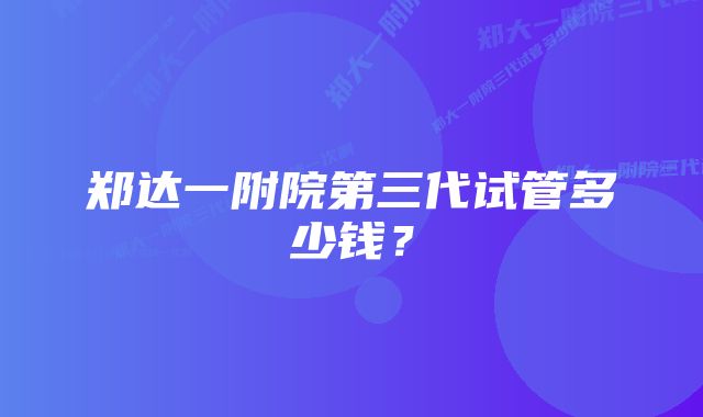 郑达一附院第三代试管多少钱？