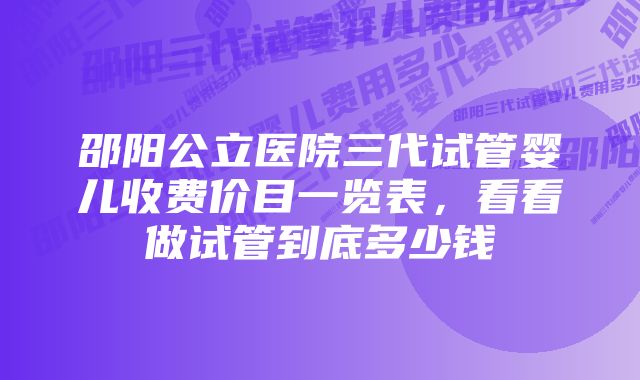 邵阳公立医院三代试管婴儿收费价目一览表，看看做试管到底多少钱