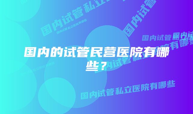 国内的试管民营医院有哪些？