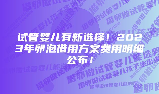 试管婴儿有新选择！2023年卵泡借用方案费用明细公布！