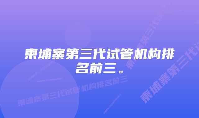 柬埔寨第三代试管机构排名前三。