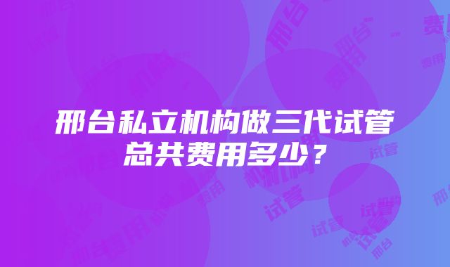 邢台私立机构做三代试管总共费用多少？