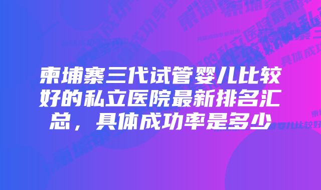 柬埔寨三代试管婴儿比较好的私立医院最新排名汇总，具体成功率是多少