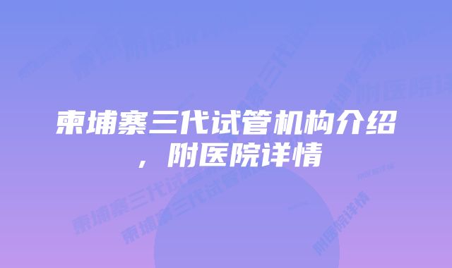 柬埔寨三代试管机构介绍，附医院详情